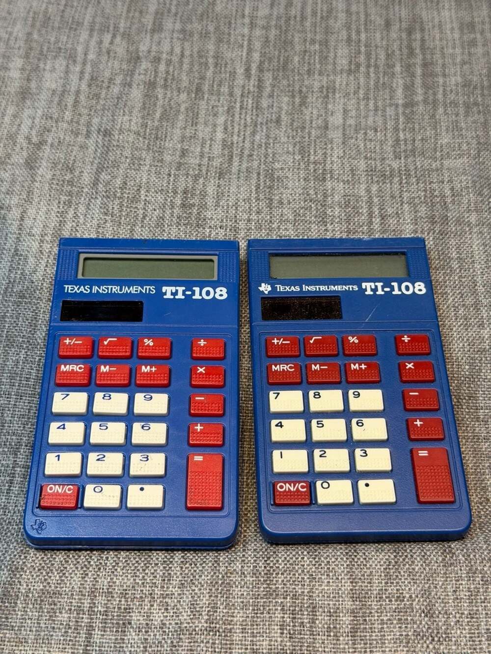 Lot of 2 Vintage Texas Instruments TI-108 Solar Calculators